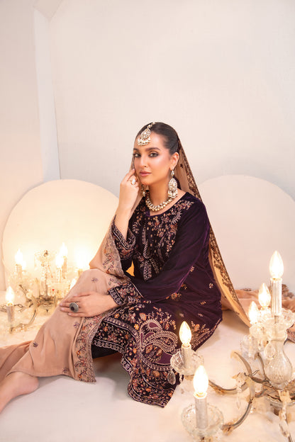 SHAHKAAR 3pcs Un-Stitched Fancy Heavy Emb Velvet [D-3945]