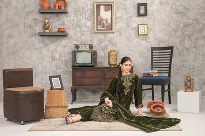 YAADEIN 3pcs Un-Stitched Fancy Heavy Emb Velvet [D-5937]
