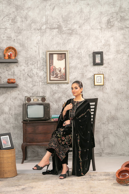 YAADEIN 3pcs Un-Stitched Fancy Heavy Emb Velvet [D-5936]