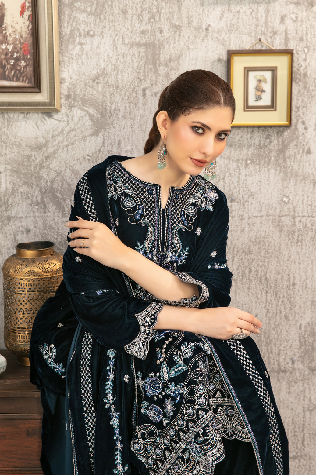 YAADEIN 3pcs Un-Stitched Fancy Heavy Emb Velvet [D-5938]