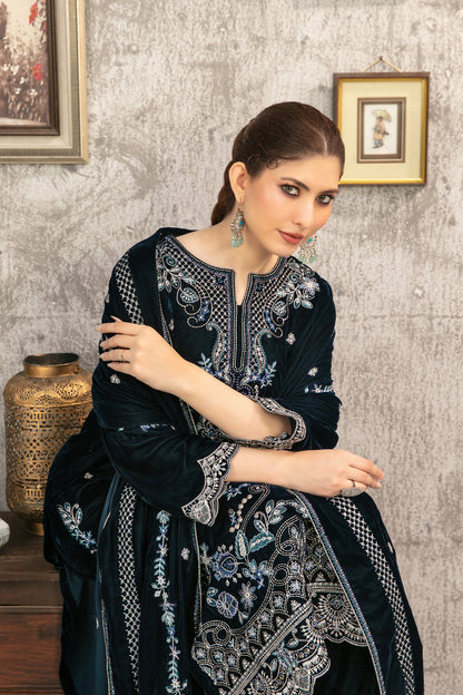 YAADEIN 3pcs Un-Stitched Fancy Heavy Emb Velvet [D-5938]