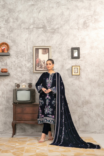 YAADEIN 3pcs Un-Stitched Fancy Heavy Emb Velvet [D-5939]