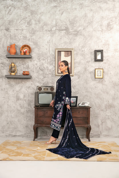 YAADEIN 3pcs Un-Stitched Fancy Heavy Emb Velvet [D-5939]
