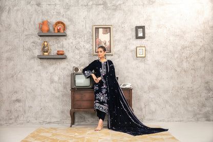 YAADEIN 3pcs Un-Stitched Fancy Heavy Emb Velvet [D-5939]