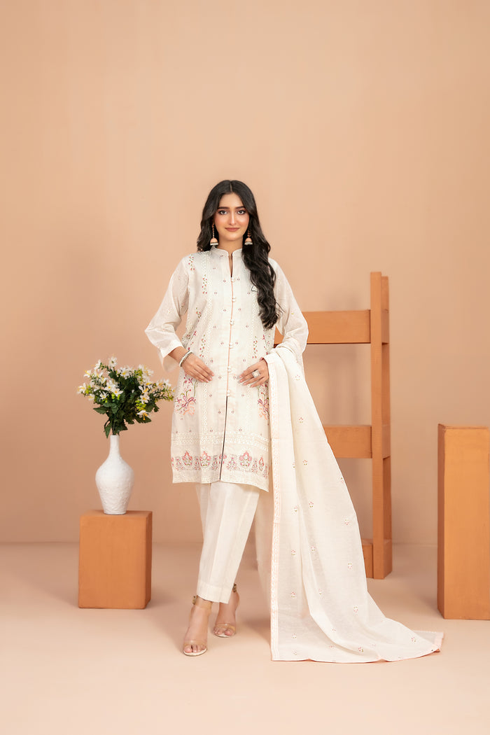 3Pcs Sencia Stitched Emb Cotton Khaadi D-2130