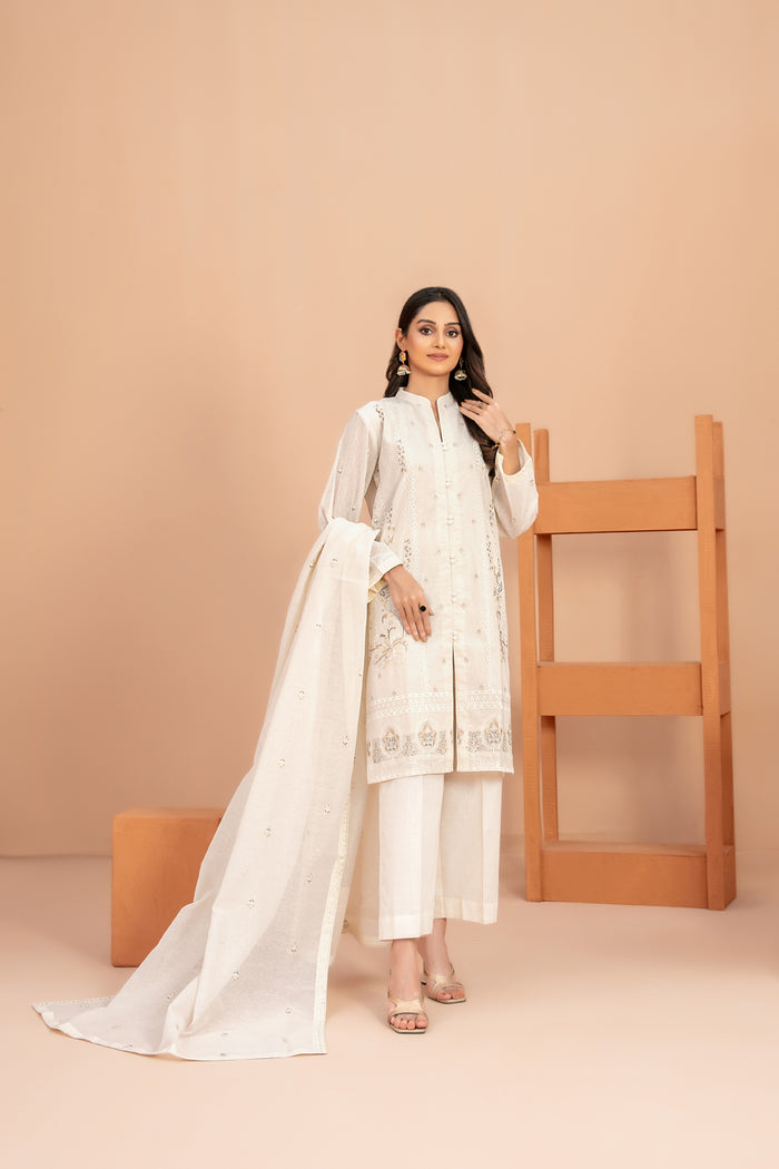 Sencia 3Pcs Stitched Emb Cotton Khaadi D-2129