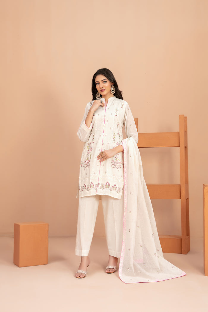 Sencia 3Pcs Stitched Emb Cotton Khadi D-2131
