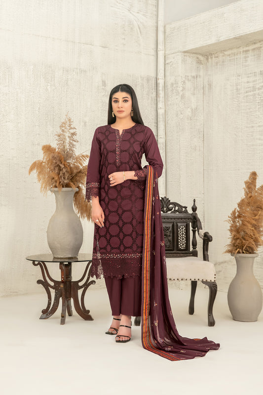 Hiranur 3pcs Stitched Fancy Emb Lawn [D-3199]