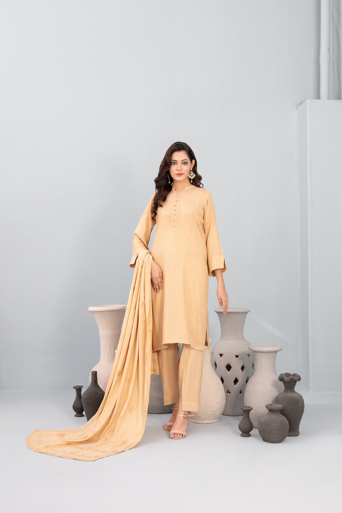 Onaya  3Pcs Unstitched Solid Leather Peach  D-4994