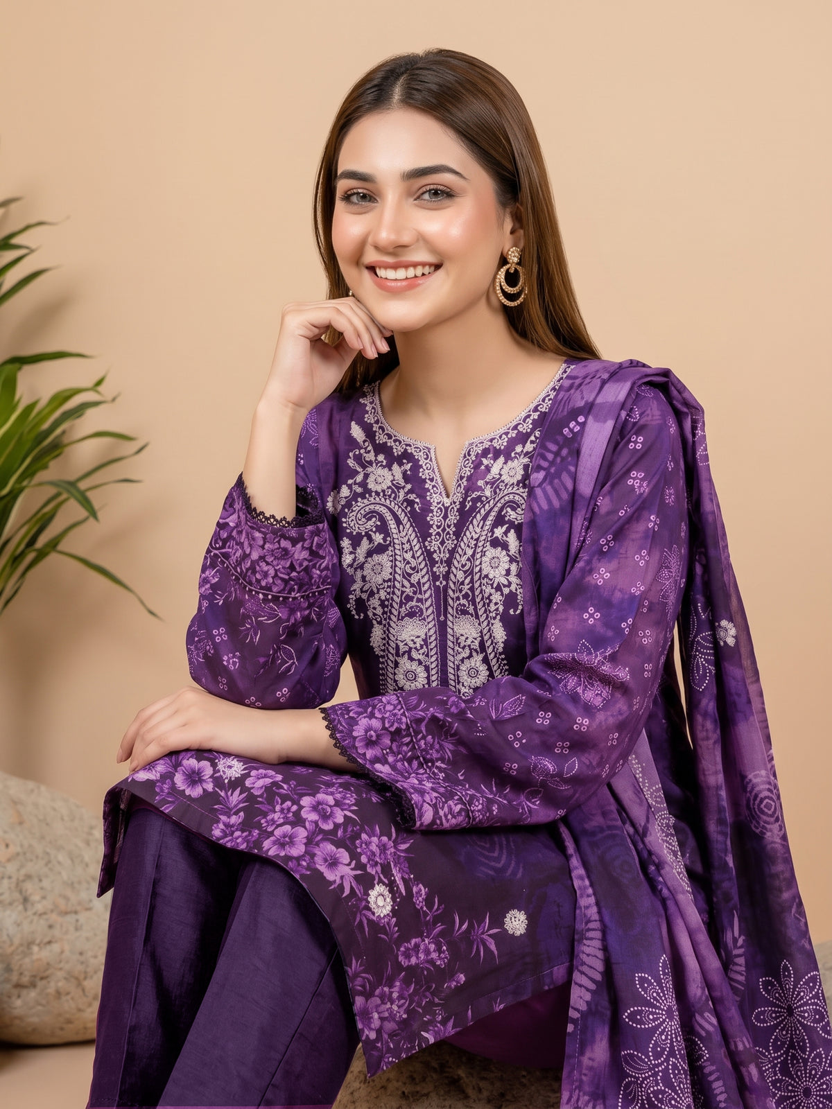 MAHIRI 3pcs Un-Stitched Emb Printed Staple [D-5921]
