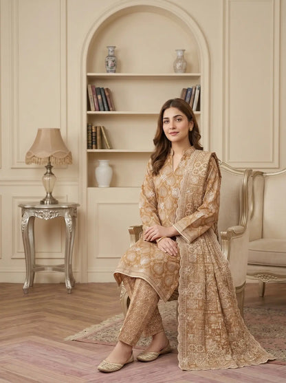 MARIUM 3pcs Un-Stitched Emb Printed Lawn D-4136