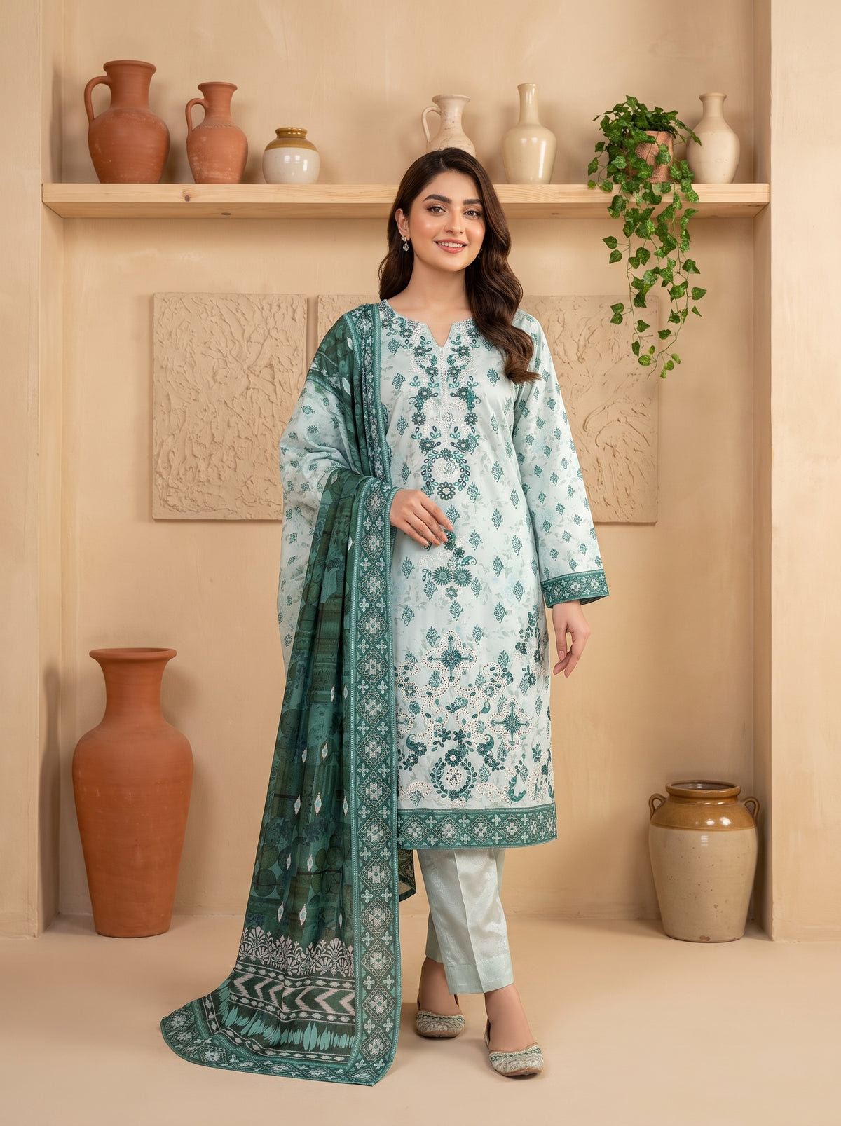DESIR 3pcs Un-Stitched Emb Printed Staple [D-5895]