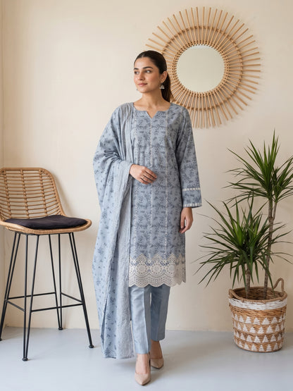 QAINAAT V1 3pcs Un-Stitched Emb Dhanak [D-6557]