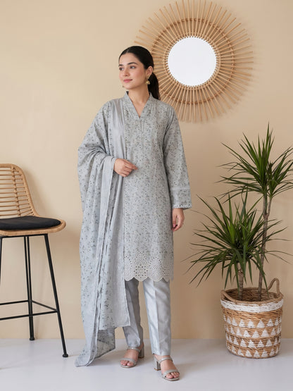 QAINAAT V2 3pcs Un-Stitched Emb Dhanak [D-6555]