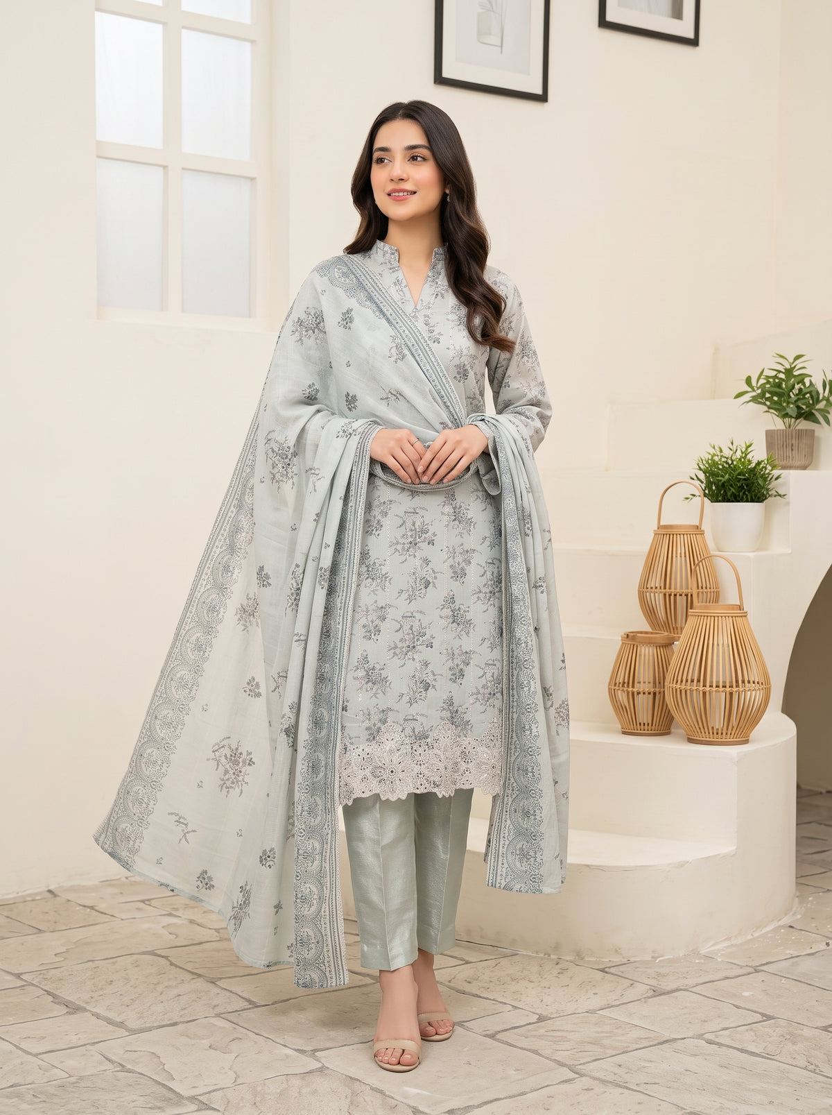 CALIA 3pcs Un-Stitched Emb Printed Staple [D-6072]