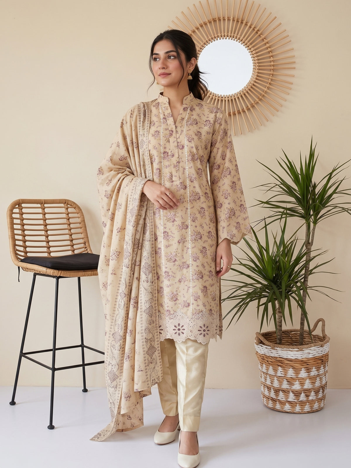 QAINAAT V1 3pcs Un-Stitched Emb Dhanak [D-6562]