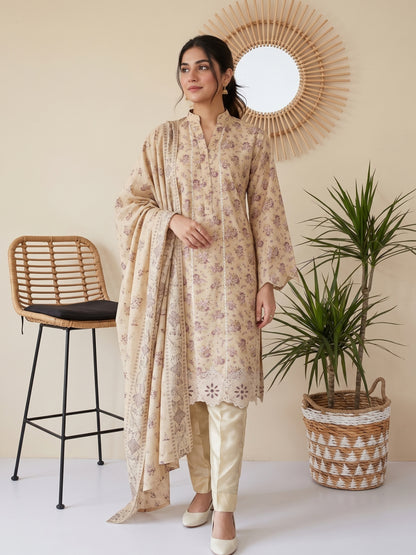 QAINAAT V1 3pcs Un-Stitched Emb Dhanak [D-6562]