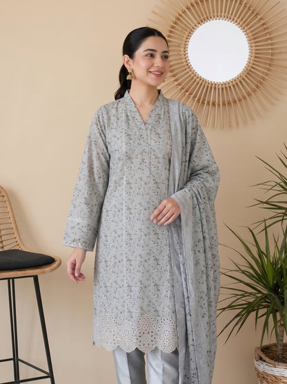 QAINAAT V2 3pcs Un-Stitched Emb Dhanak [D-6555]