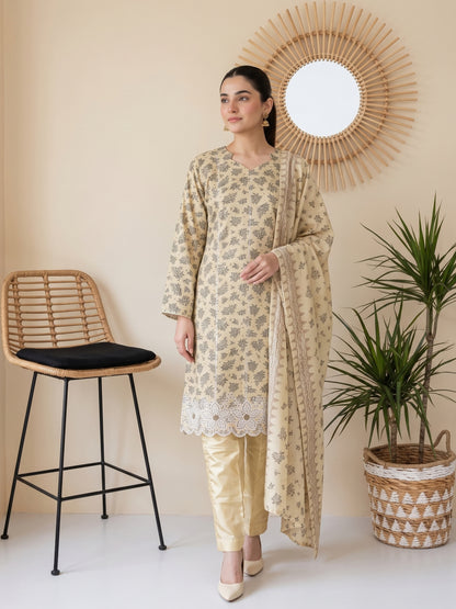 QAINAAT V2 3pcs Un-Stitched Emb Dhanak [D-6553]