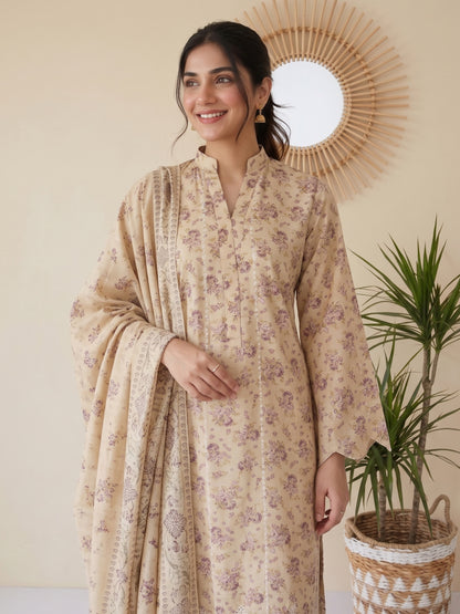 QAINAAT V1 3pcs Un-Stitched Emb Dhanak [D-6562]