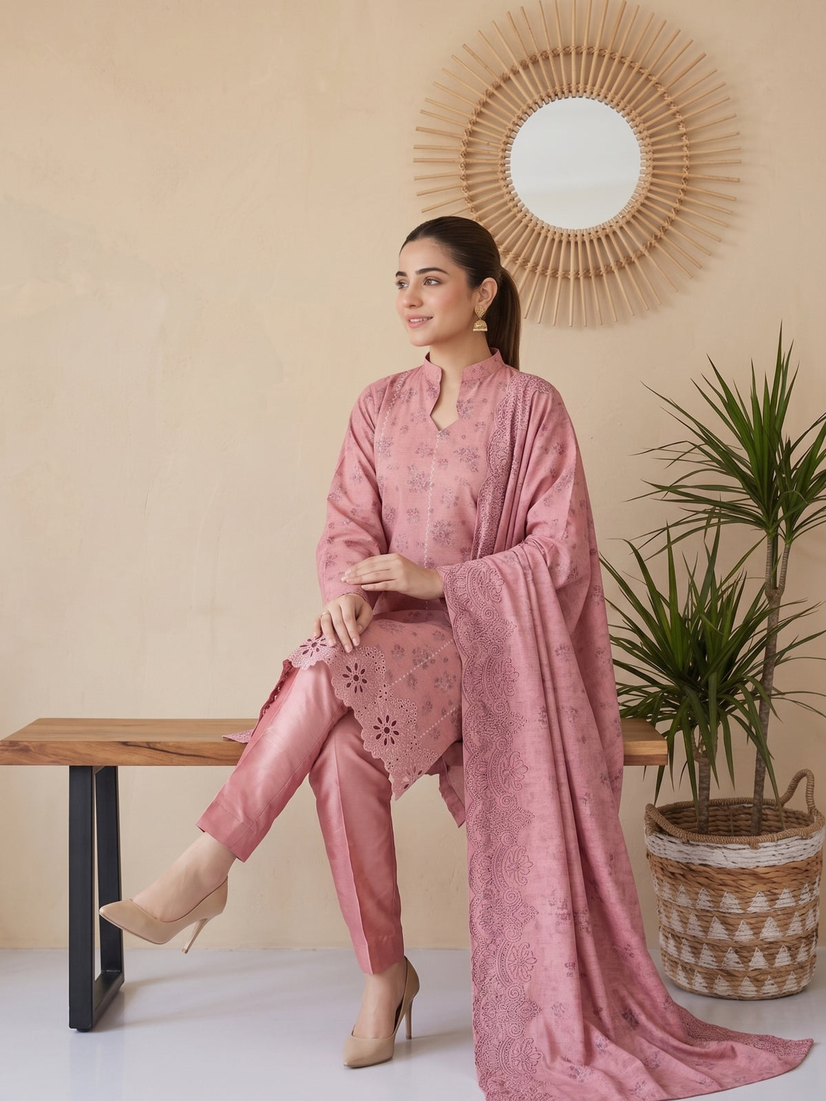 QAINAAT V1 3pcs Un-Stitched Emb Dhanak [D-6561]