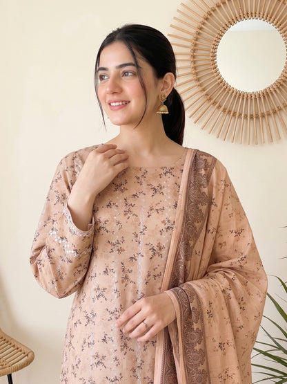 QAINAAT V2 3pcs Un-Stitched Emb Dhanak [D-6560]
