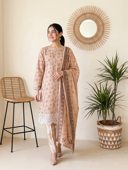 QAINAAT V2 3pcs Un-Stitched Emb Dhanak [D-6560]