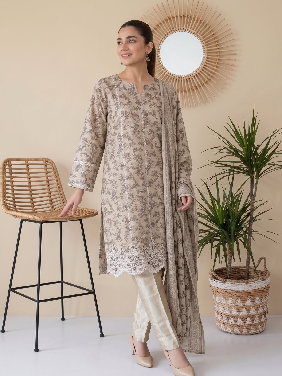QAINAAT V1 3pcs Un-Stitched Emb Dhanak [D-6558]