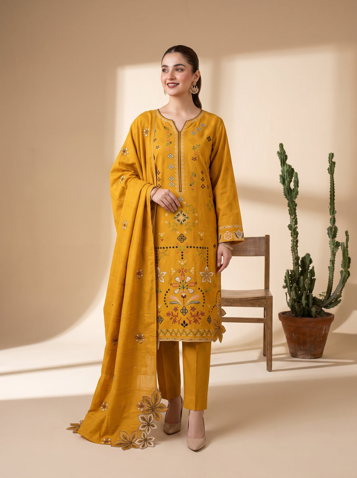 MARJAAN 3pcs Un-Stitched Emb Dhanak [D-5877]