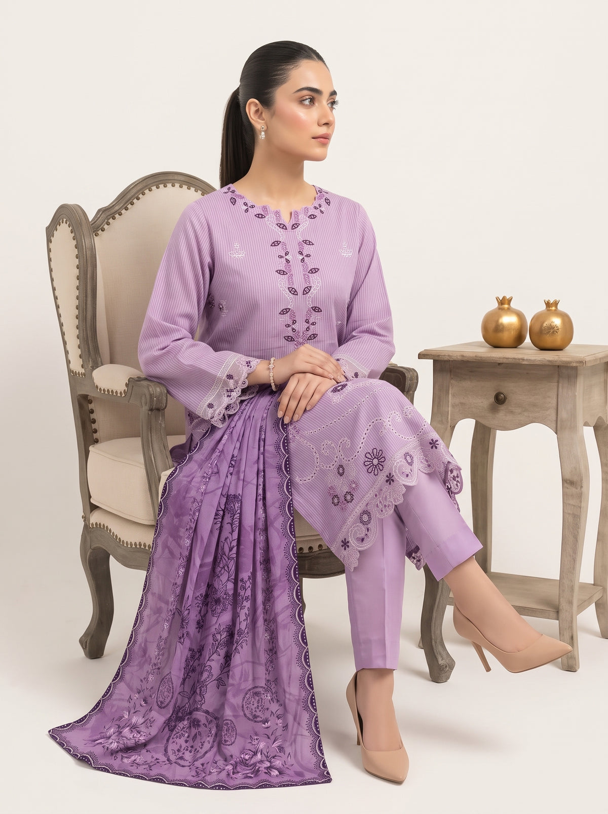 SOULAY 3pcs Un-Stitched Emb Viscose [D-6155]