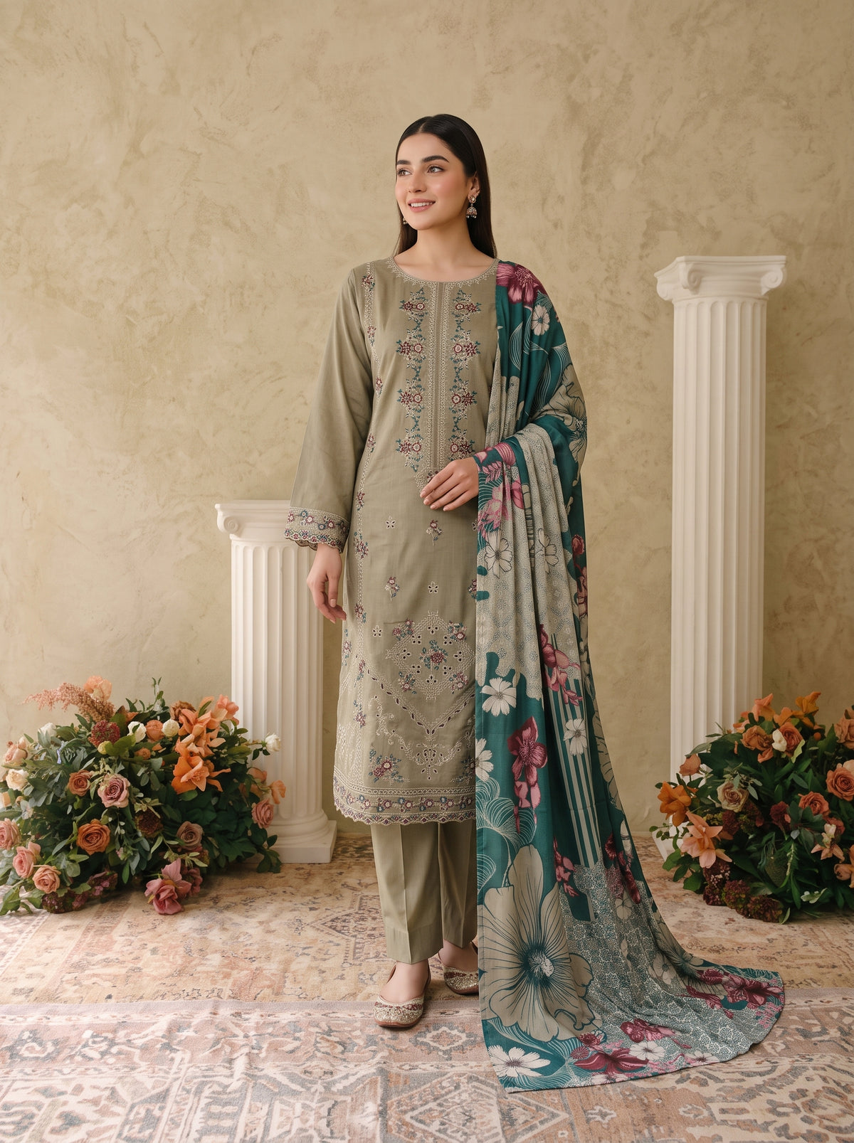 INARA 3pcs Un-Stitched Emb Viscose [D-6212]