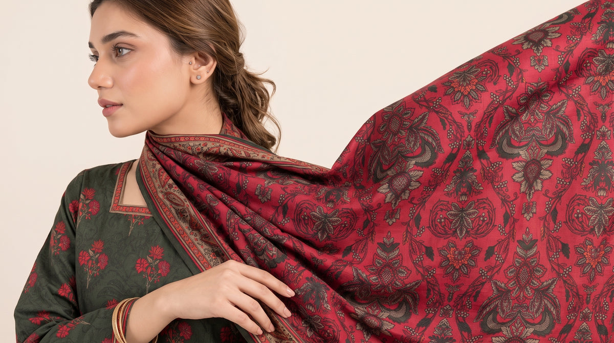JHOOM 3pcs Stitched Printed Khaddar [D-6289]