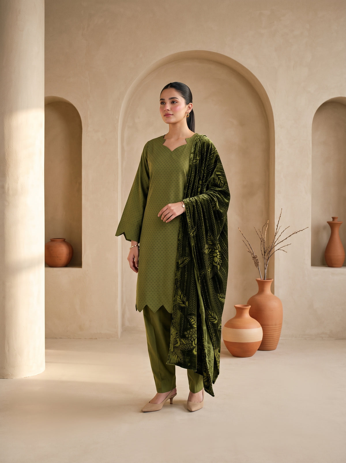 ZAUQ 3pcs Un-Stitched Emb Dhanak [D-6650]