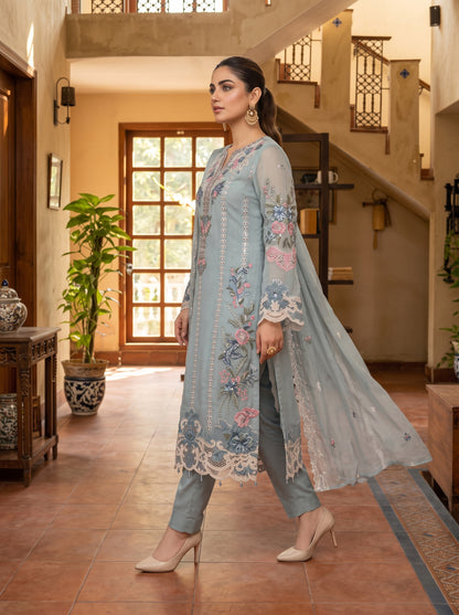 ZAFIELLE 3pcs Semi-Stitched Emb Chiffon [D-5102]