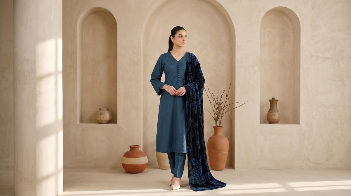 ZAUQ 3pcs Un-Stitched Emb Dhanak [D-6646]