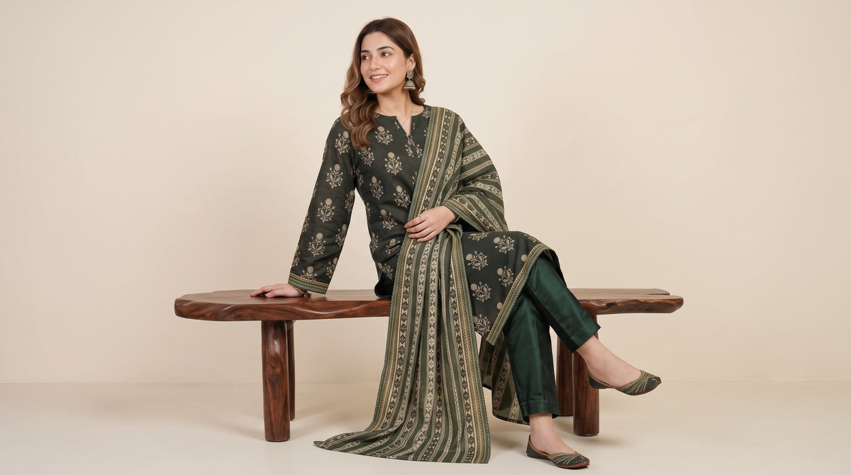 BAHAR 3pcs Stitched Printed Khaddar [D-6276]