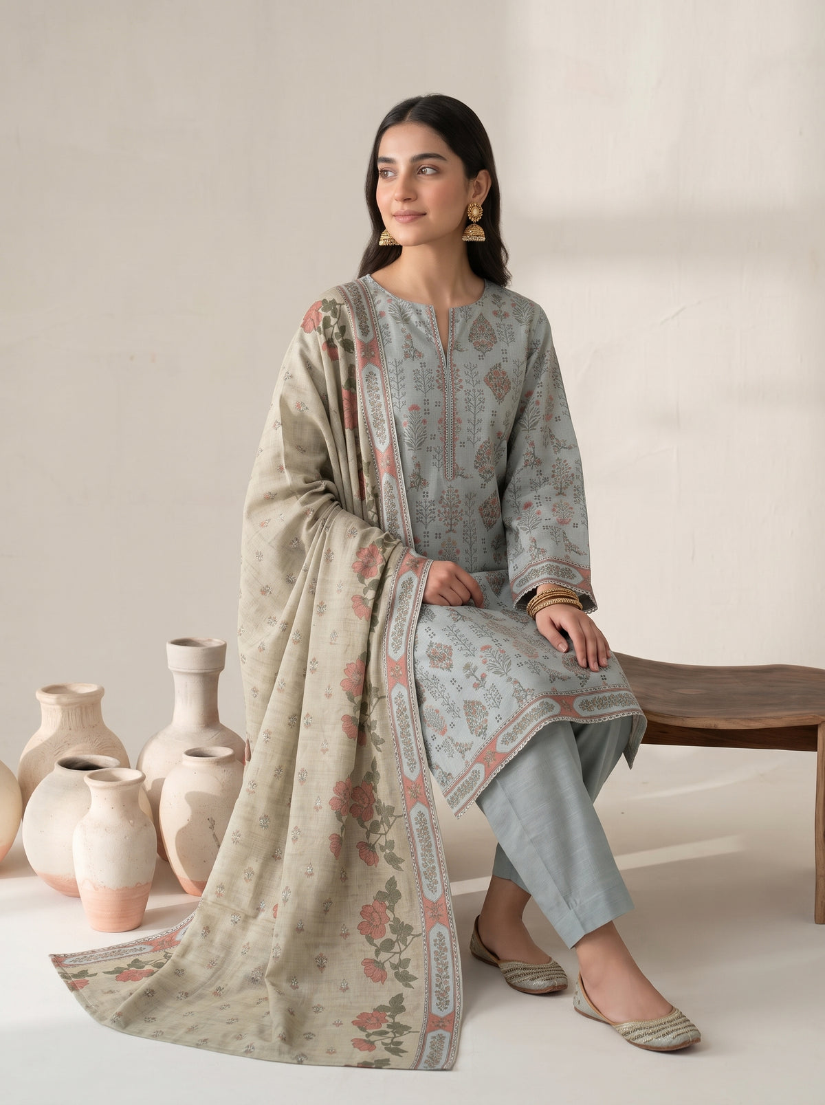 RESHAM 3pcs Un-Stitched Printed Khaddar [D-6143]