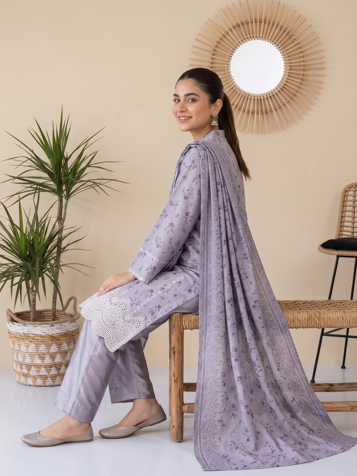 QAINAAT V2 3pcs Un-Stitched Emb Dhanak [D-6556]