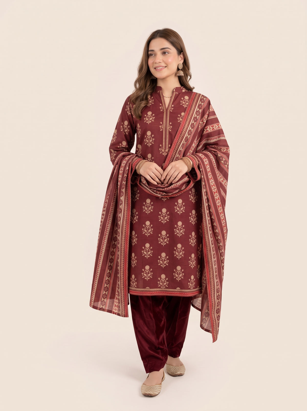 JHOOM 3pcs Stitched Printed Khaddar [D-6273]