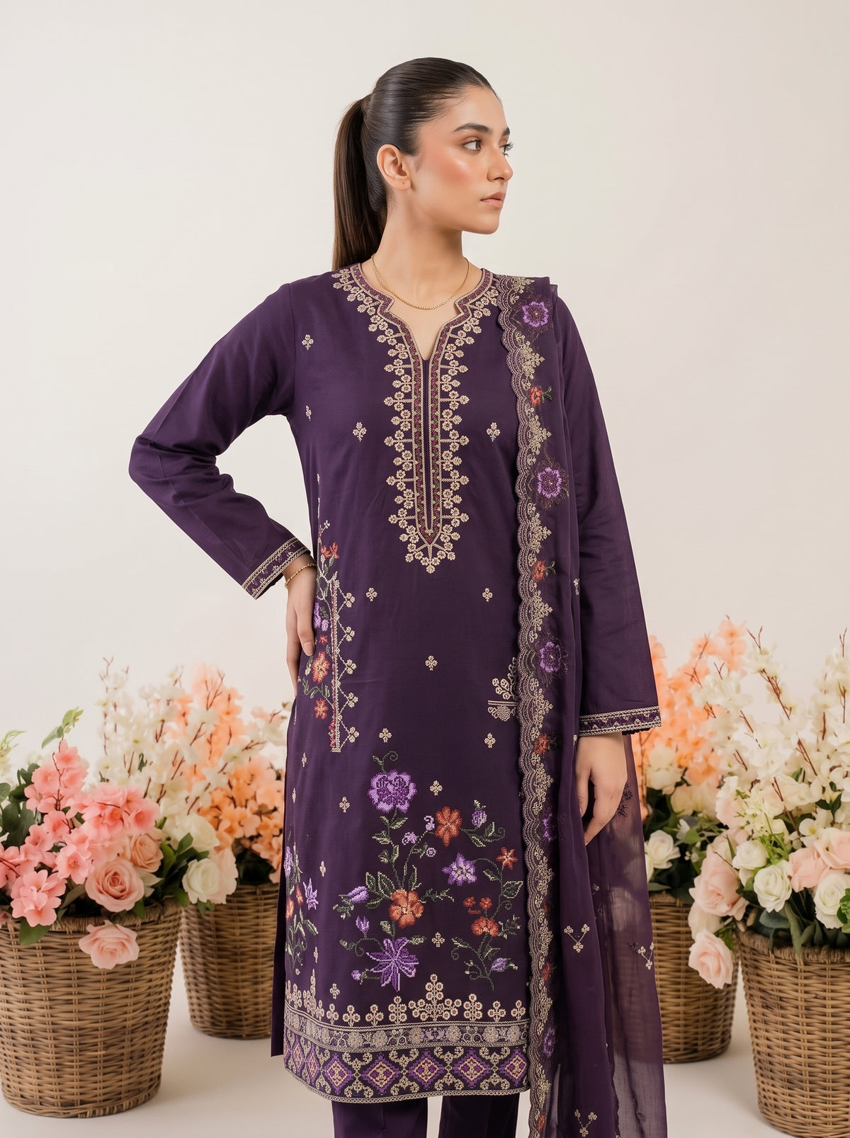 ZERANE 3pcs Un-Stitched Emb Viscose [D-5947]