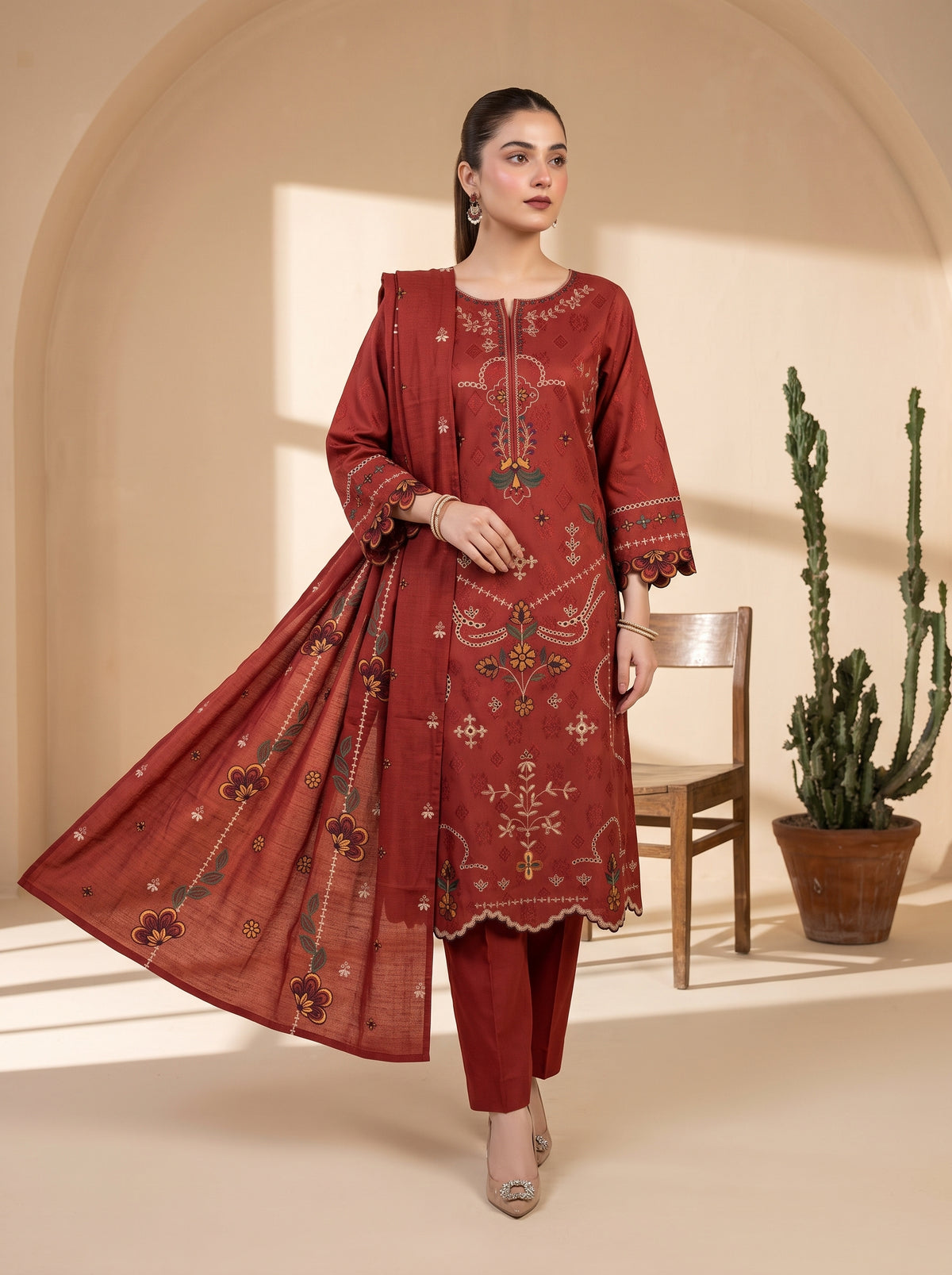 MARJAAN 3pcs Un-Stitched Emb Dhanak [D-5881]