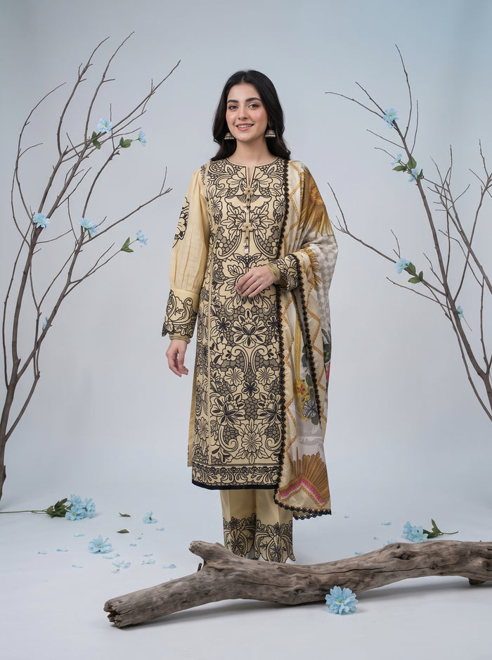 ZARAFAT 3pcs Semi-Stitched Emb Lawn [D-4814]