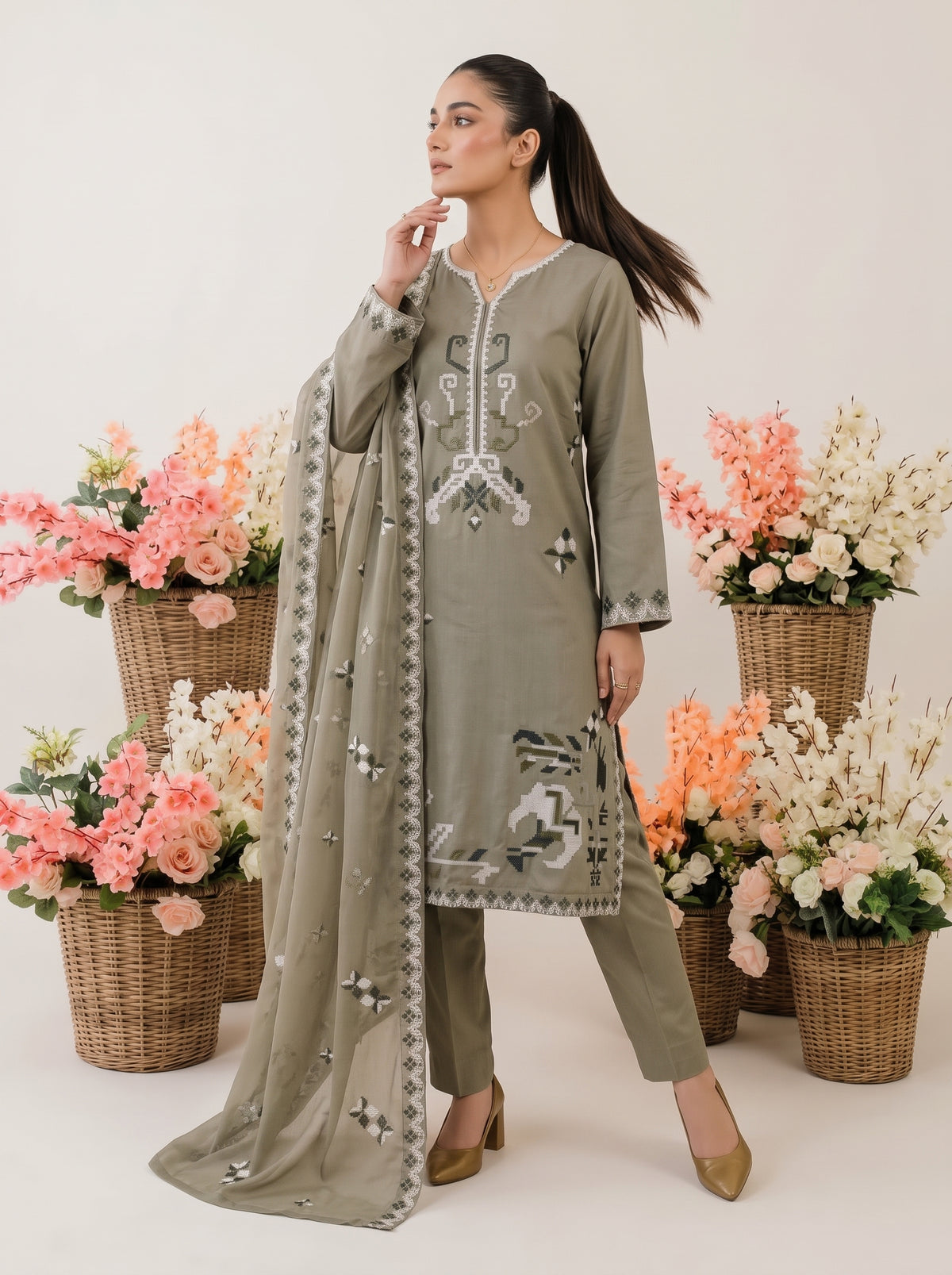 ZERANE 3pcs Un-Stitched Emb Viscose [D-5951]