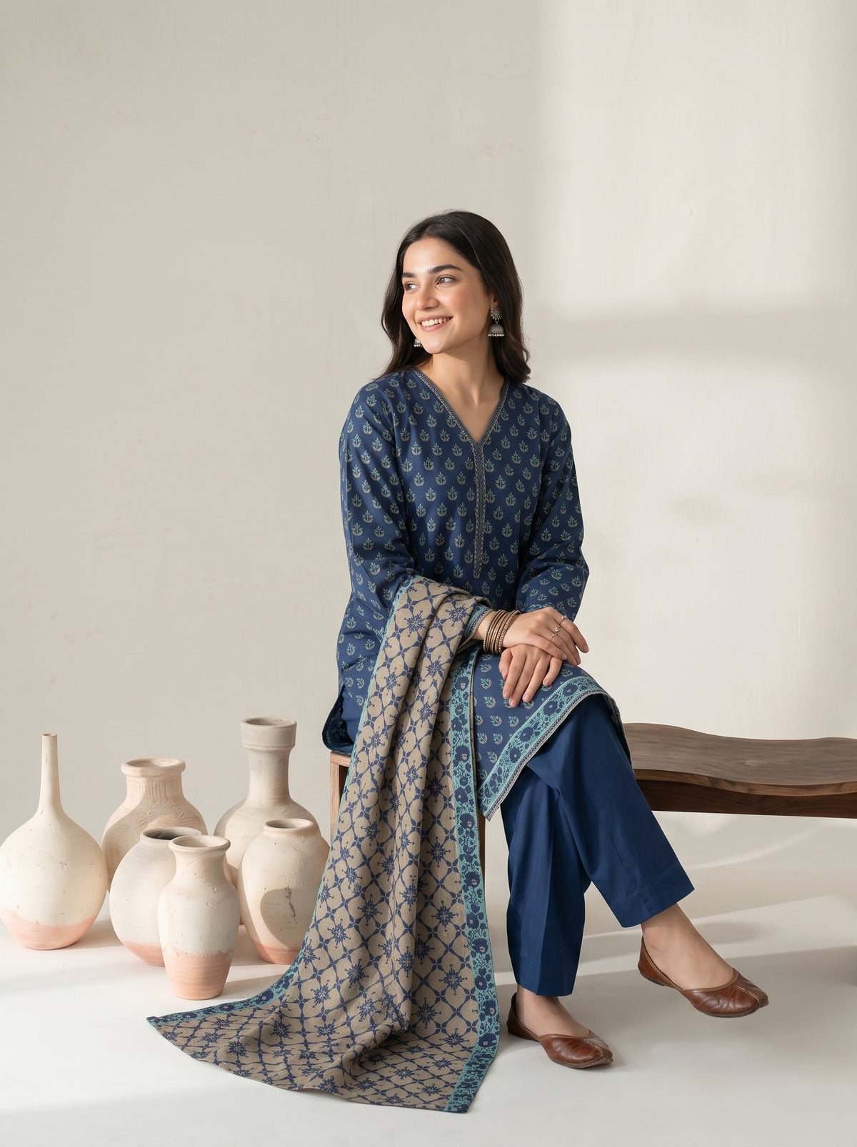 RESHAM 3pcs Un-Stitched Printed Khaddar [D-6268]