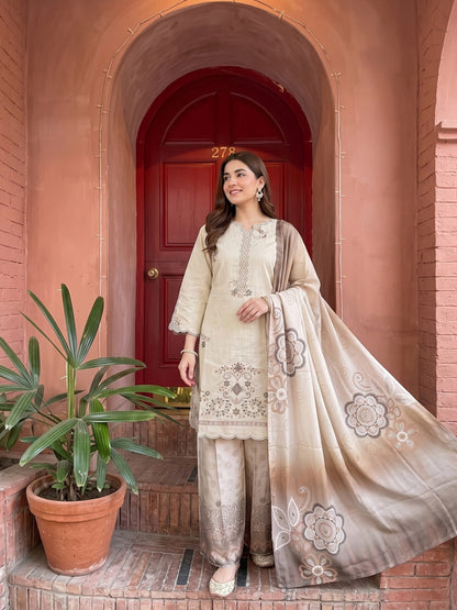 NAZIK 3pcs Stitched Emb Khaddi [D-1799]