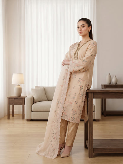 ARIBA 3pcs Stitched Fancy Emb Khaddi [D-5847]