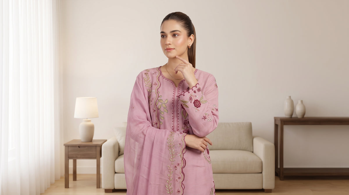 ARIBA 3pcs Stitched Fancy Emb Khaddi [D-5842]