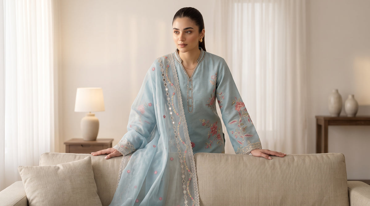 ARIBA 3pcs Stitched Fancy Emb Khaddi [D-5843]