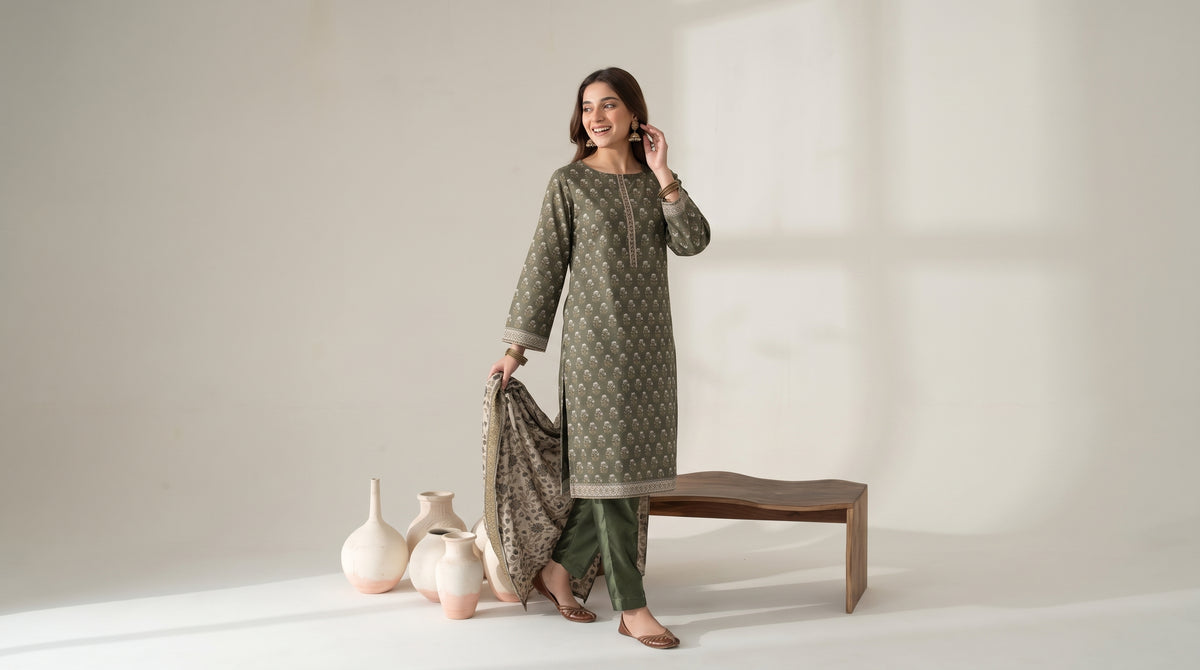 RESHAM 3pcs Un-Stitched Printed Khaddar [D-6284]