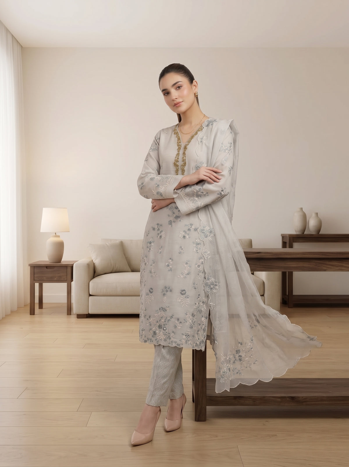 ARIBA 3pcs Stitched Fancy Emb Khaddi [D-5844]